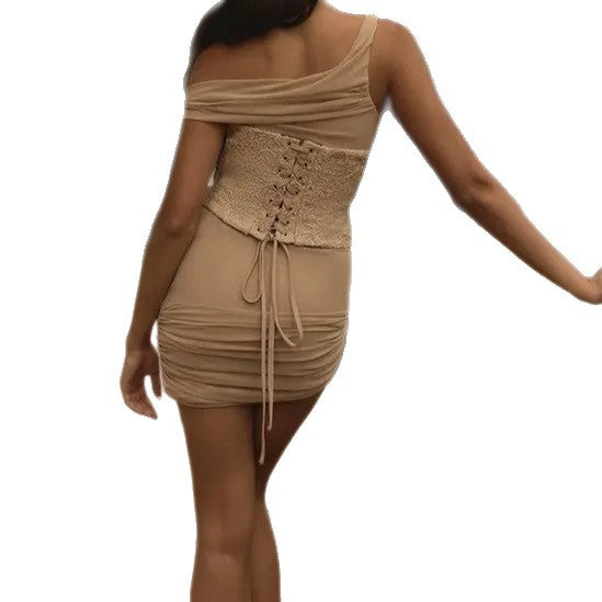 Damen Sexy Minikleid mit asymmetrischem Schnitt und raffinierten Details R&B