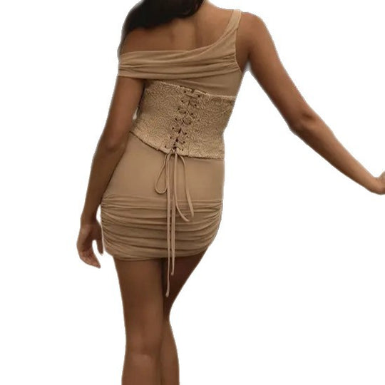 Damen Sexy Minikleid mit asymmetrischem Schnitt und raffinierten Details R&B