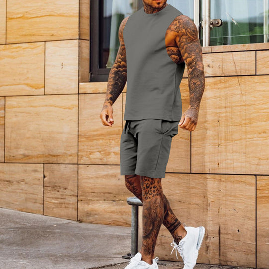Herren sportliches Tanktop und Shorts-Set mit elastischem Bund R&B