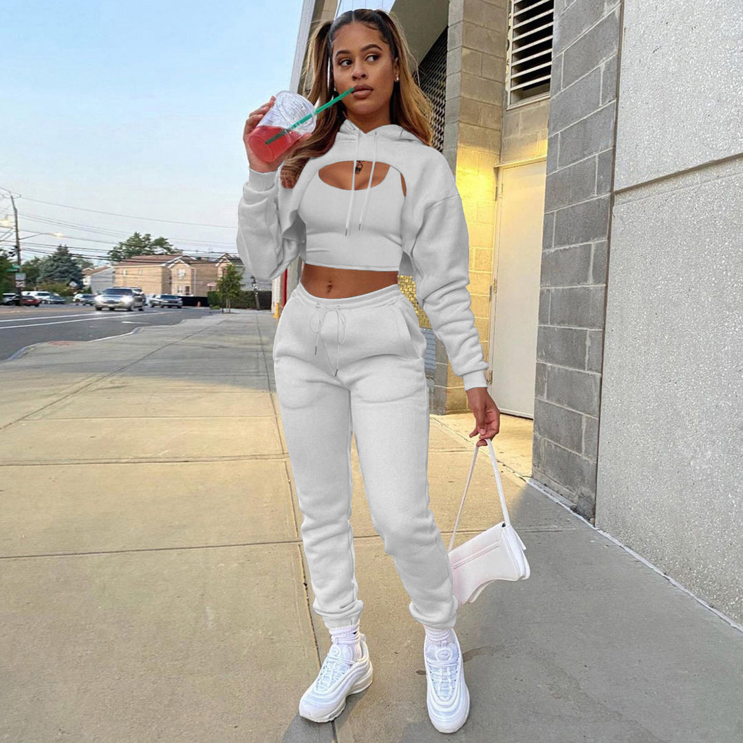 Damen Sportlicher Zweiteiler mit cropped Hoodie und bequemen Jogginghosen R&B