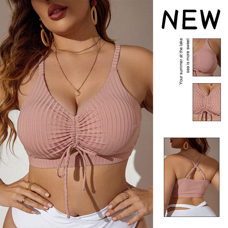 Damen Bandeau-Bikinioberteil mit Rüschendetails und verstellbaren Trägern R&B