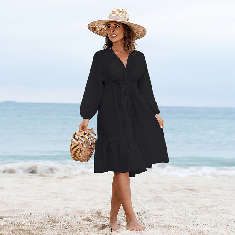 Damen Sommerliches Strandkleid mit lässigem Schnitt und elastischem Taillenband R&B