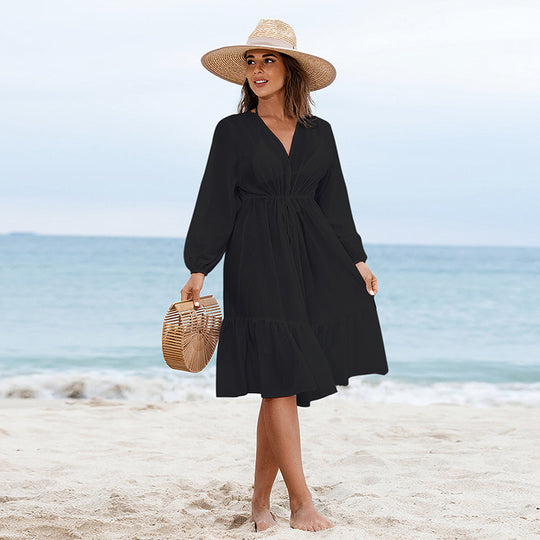 Damen Sommerliches Strandkleid mit lässigem Schnitt und elastischem Taillenband R&B