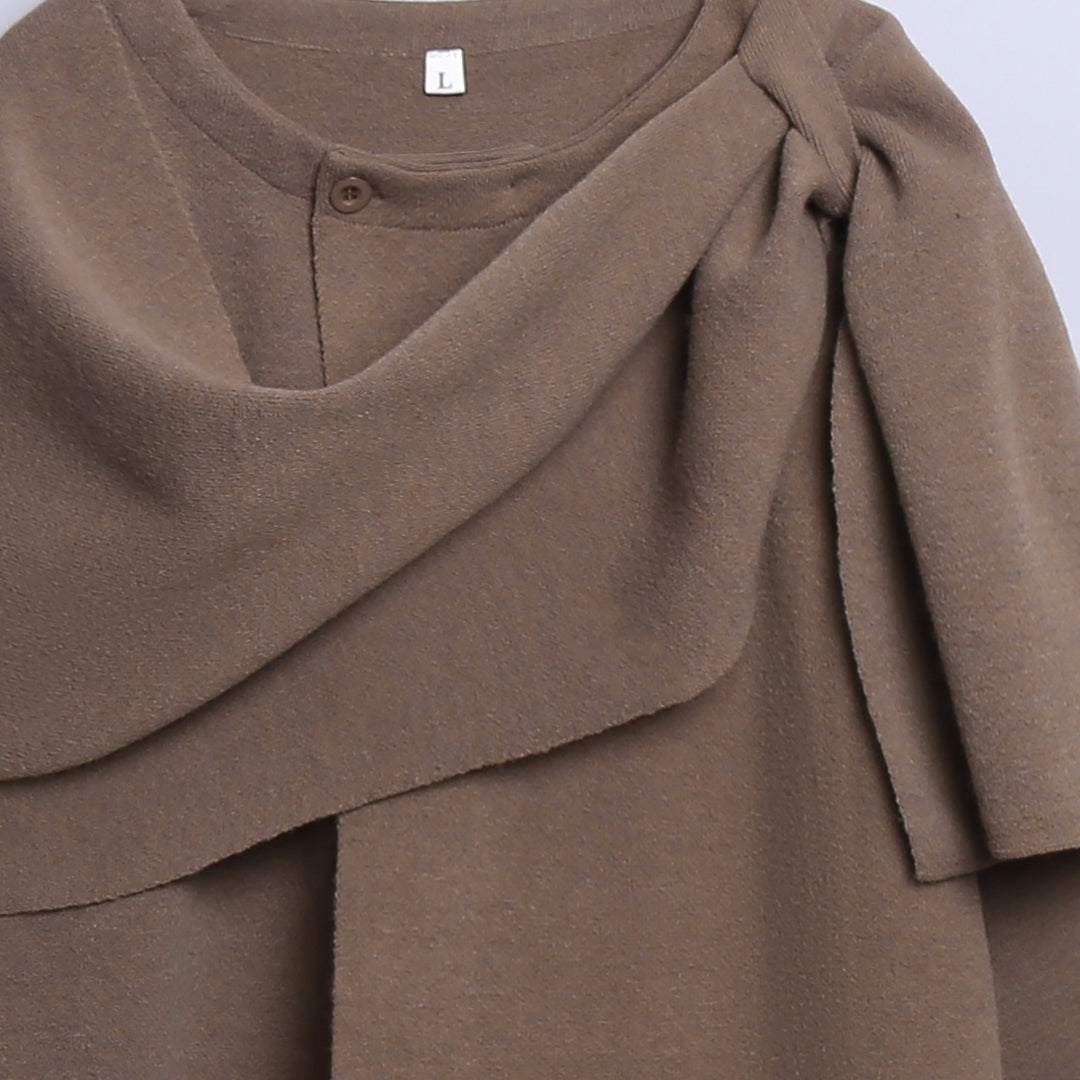 Damen gemütlicher Strickponcho mit raffinierten Drapierungen R&B