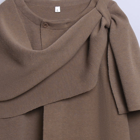Damen gemütlicher Strickponcho mit raffinierten Drapierungen R&B