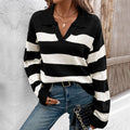 Damen eleganter Hoodie mit modernen Streifen und klassischem Polokragen