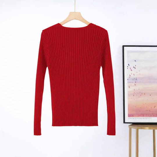 Damen Feinstrickpullover mit V-Ausschnitt und Rippenstruktur R&B