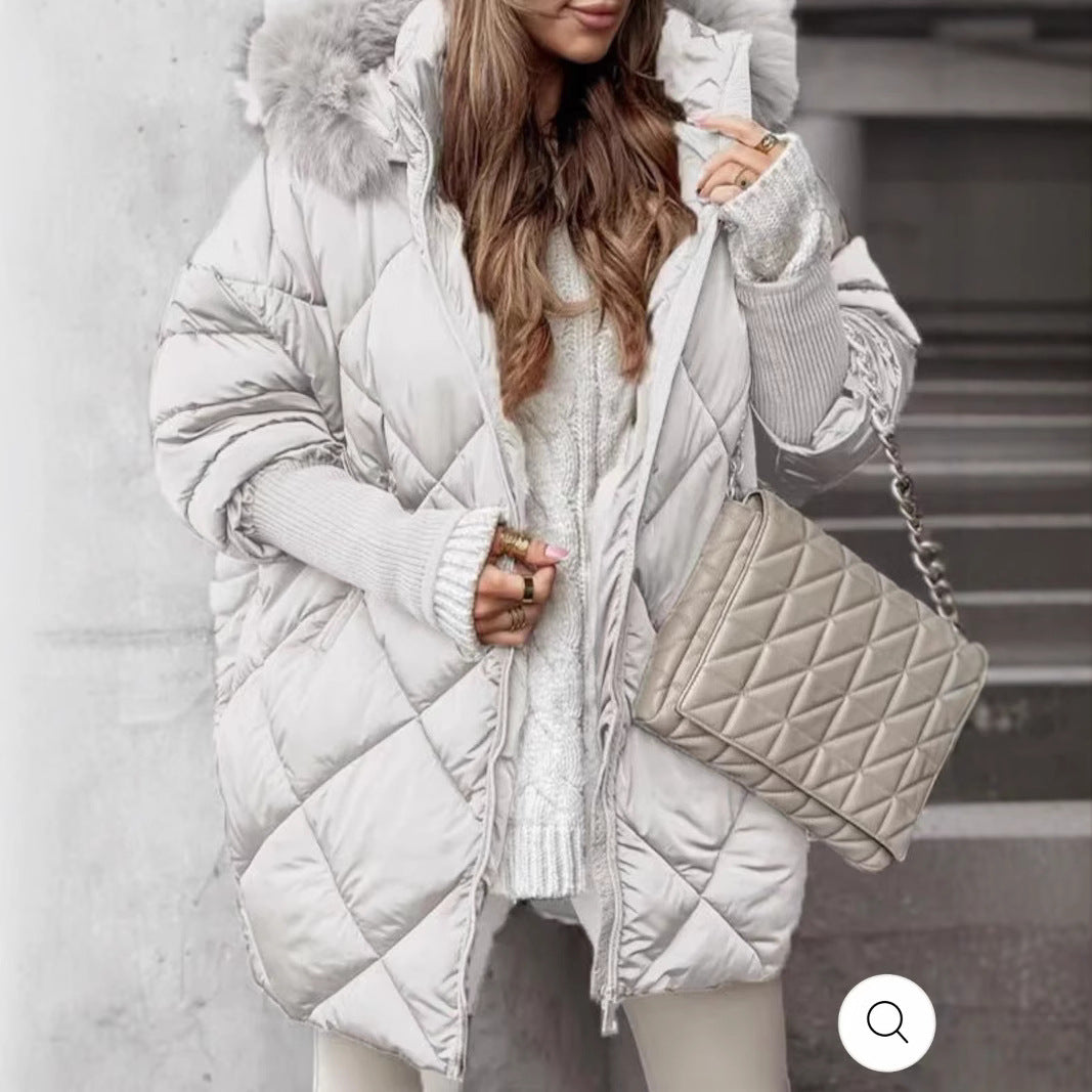 Damen gestepptes Winterparka mit abnehmbarer Kapuze R&B