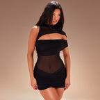 Damen figurbetontes Mesh-Kleid mit asymmetrischem Schnitt und Raffung R&B
