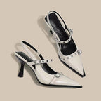 Damen elegante Slingback-Pumps mit spitzem Zehenbereich und modischen Schnallen R&B
