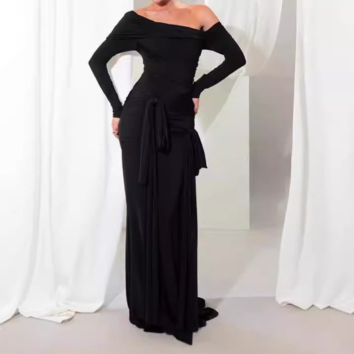 Damen Elegantes Maxikleid mit Rüschendetails und Off-Shoulder-Ausschnitt R&B