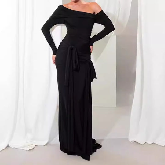 Damen Elegantes Maxikleid mit Rüschendetails und Off-Shoulder-Ausschnitt R&B
