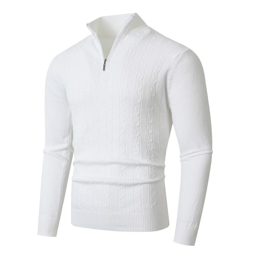 Herren stylischer Strickpullover mit hohem Stehkragen und durchgehendem Reißverschluss R&B