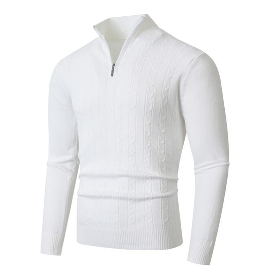 Herren stylischer Strickpullover mit hohem Stehkragen und durchgehendem Reißverschluss R&B