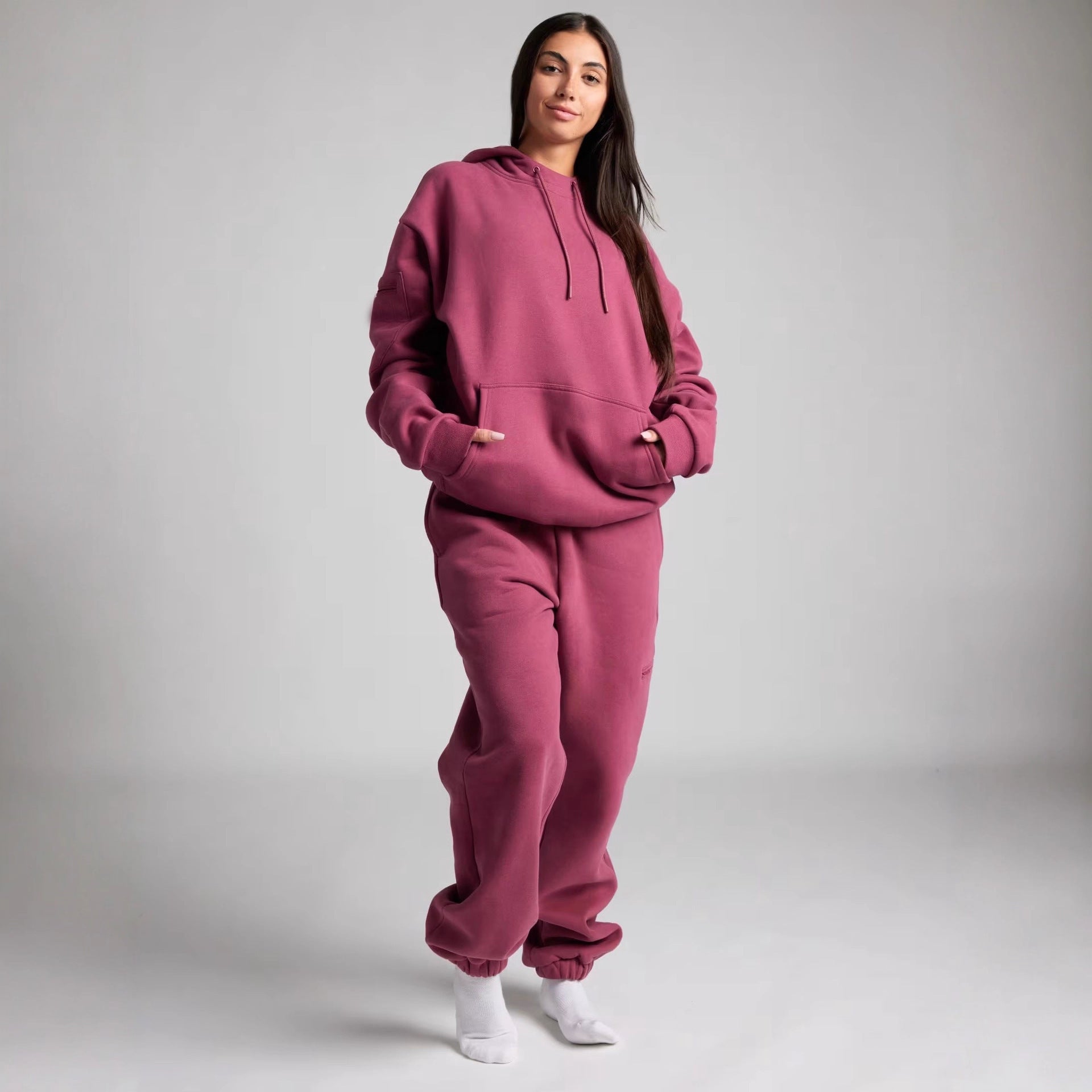 Damen nan Kapuzensweatshirt mit integrierter Schlafblende und weichem Fleece-Innenfutter R&B