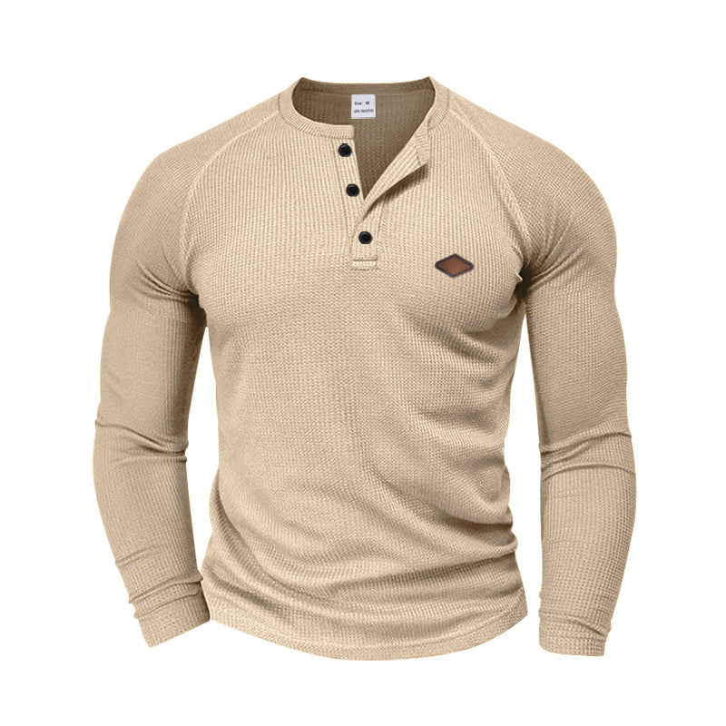 Herren Langarm-Henley-Shirt mit strukturiertem GewR&Be und Knopfleiste R&B