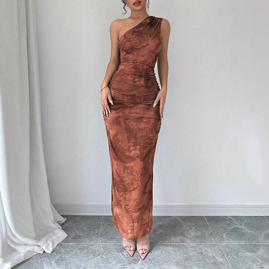Damen Elegantes One-Shoulder Maxikleid mit sanften Raffungseffekten R&B