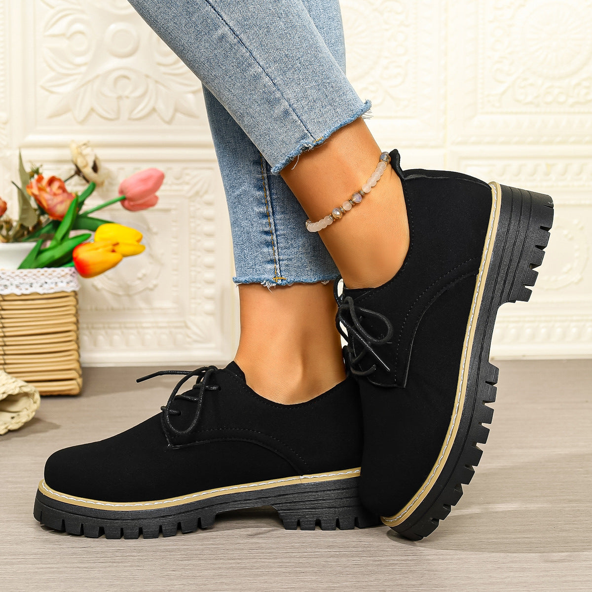 Damen Modische Schnürschuhe mit rutschfester Sohle und dämpfendem Fußbett