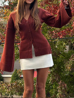 Damen lässiger Cardigan mit weiten Ärmeln und Knopfdetails R&B