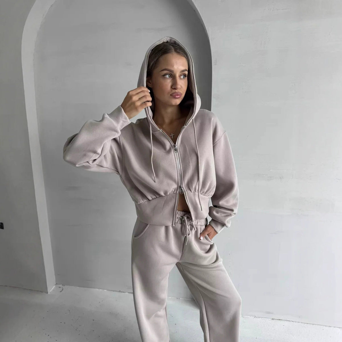 Damen Cropped Hoodie mit Reißverschluss R&B