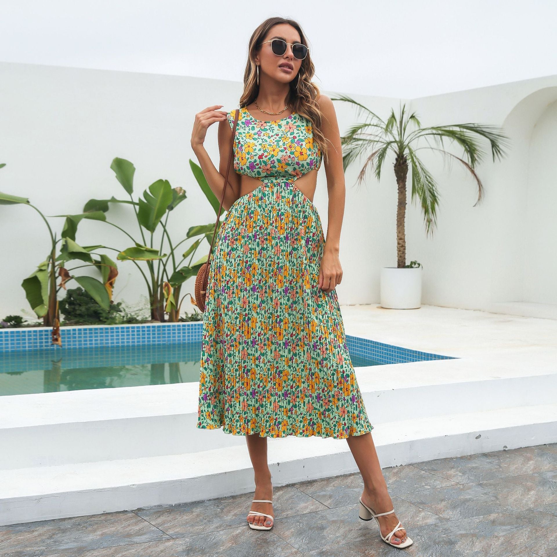 Damen Sommerkleid mit Cut-Out und floralen Motiven R&B