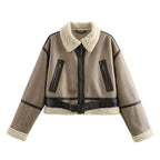 Damen Kurze Teddyfelljacke mit akzenten R&B