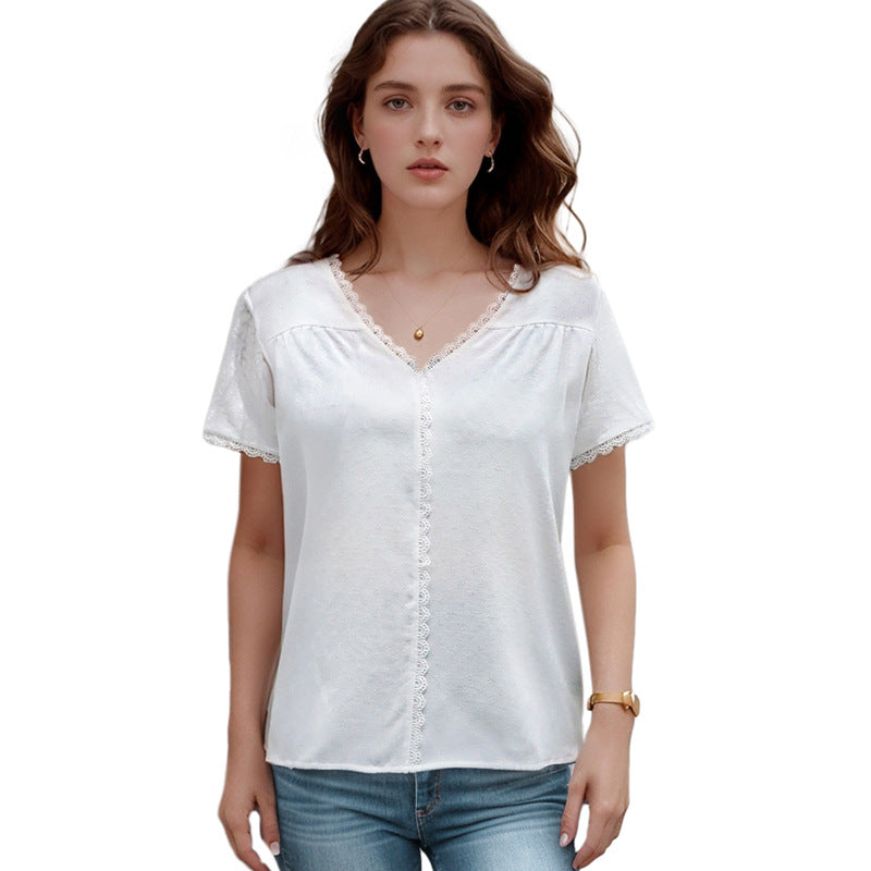 Damen Bluse mit zarten Spitzenakzenten und Knopfdetails R&B