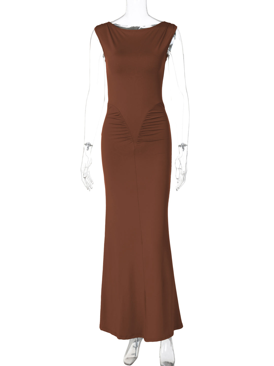 Damen Figurbetontes Maxikleid mit hochgeschlossenem Design und Raffung R&B