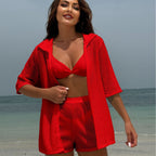 Damen lässiges Strand-Outfit mit offener Robe und Shorts R&B