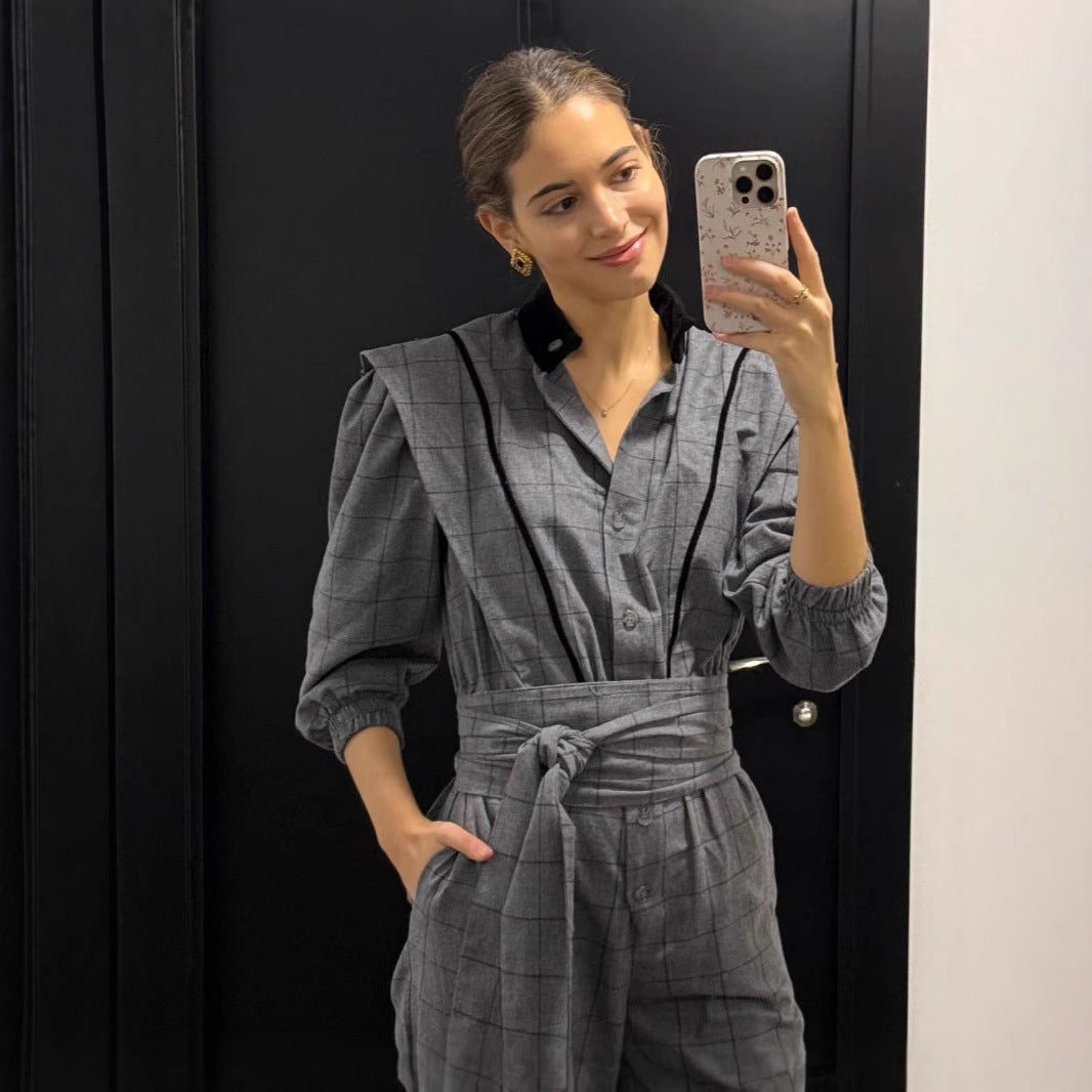 Damen Jumpsuit mit maßgeschneidertem Schnitt und grafischem Karomuster R&B