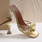Damen Sandaletten mit floralem Design und elegantem Glasklauen-Absatz R&B