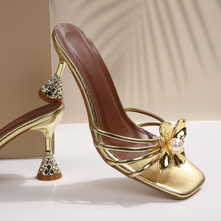 Damen Sandaletten mit floralem Design und elegantem Glasklauen-Absatz R&B