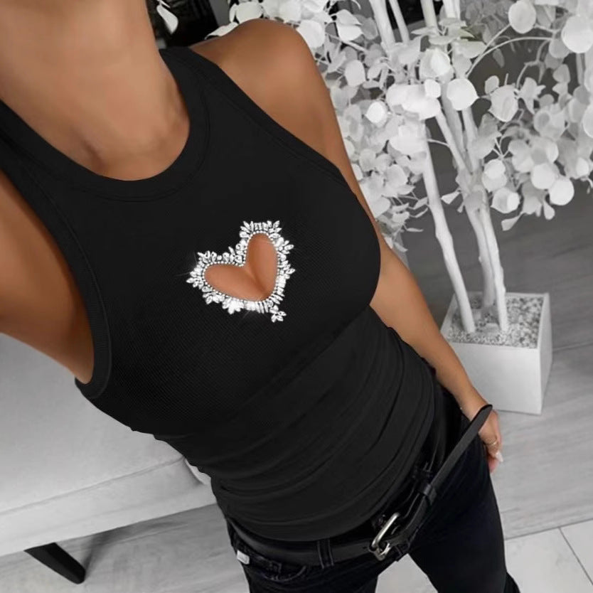 Damen Sportliches Tanktop mit Herz-Ausschnitt und funkelnder Verzierung R&B