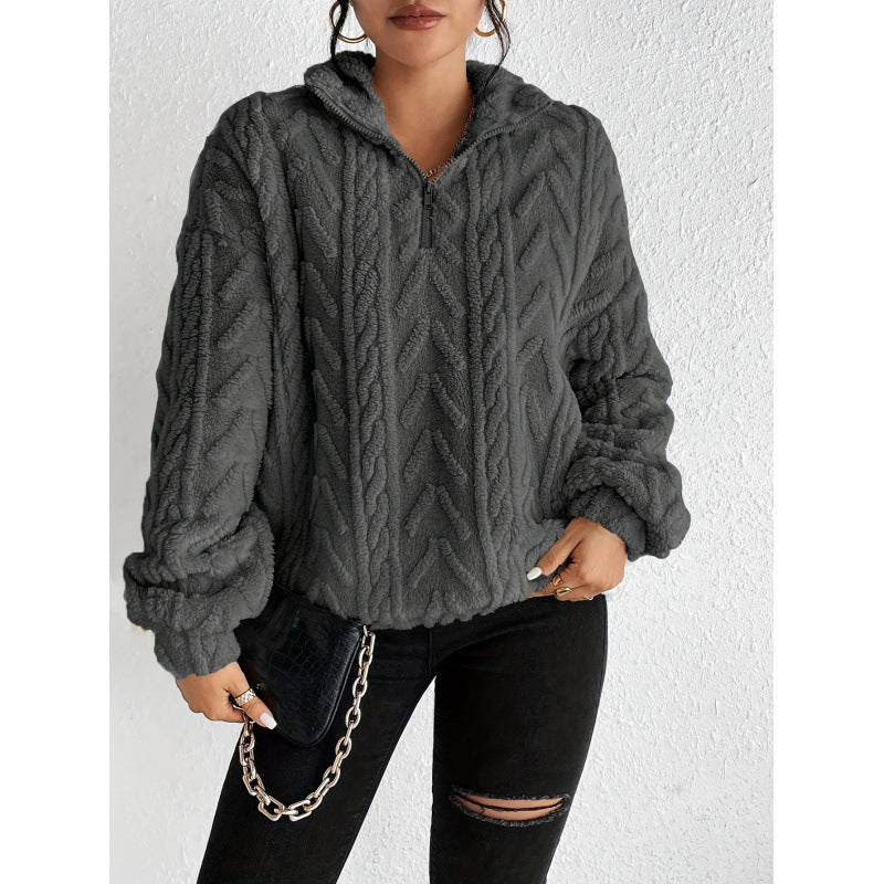 Damen kuscheliger Fleece-Pullover mit hochgeschlossenem Kragen und Reißverschluss R&B