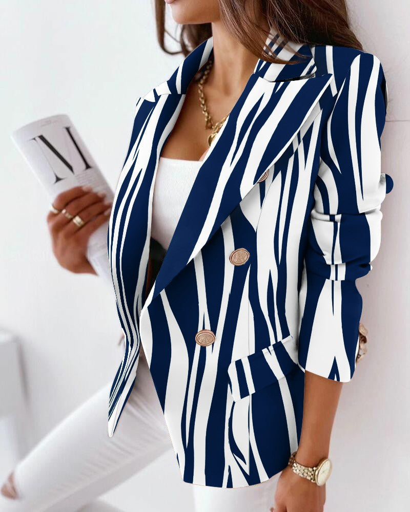 Damen Modischer Blazer mit ZR&Bra-Muster und doppelter Knopfleiste R&B