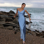 Damen seidiges Maxikleid mit elegantem Cowl-Ausschnitt R&B