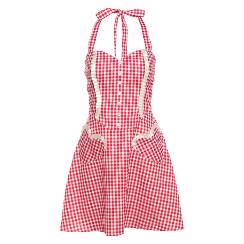 Damen Retro-Hängerchen mit Karomuster und seitlichen Taschen R&B