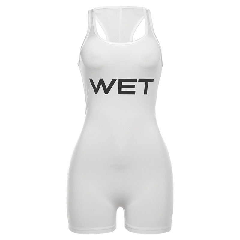 Damen Sportlicher Einteiler mit Racerback und auffälligem Logo R&B
