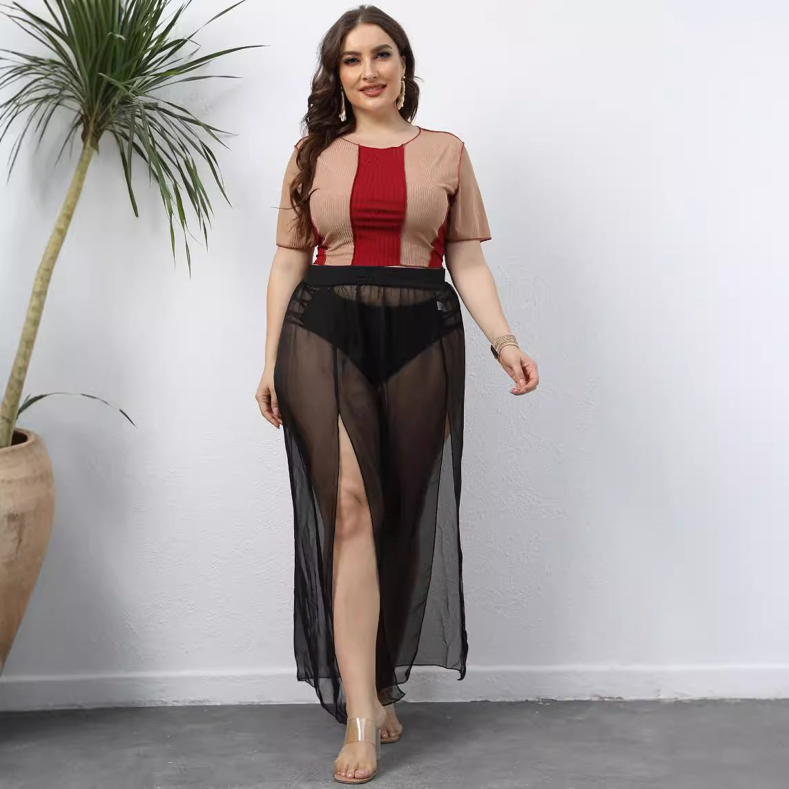 Damen transparenter Maxirock R&B