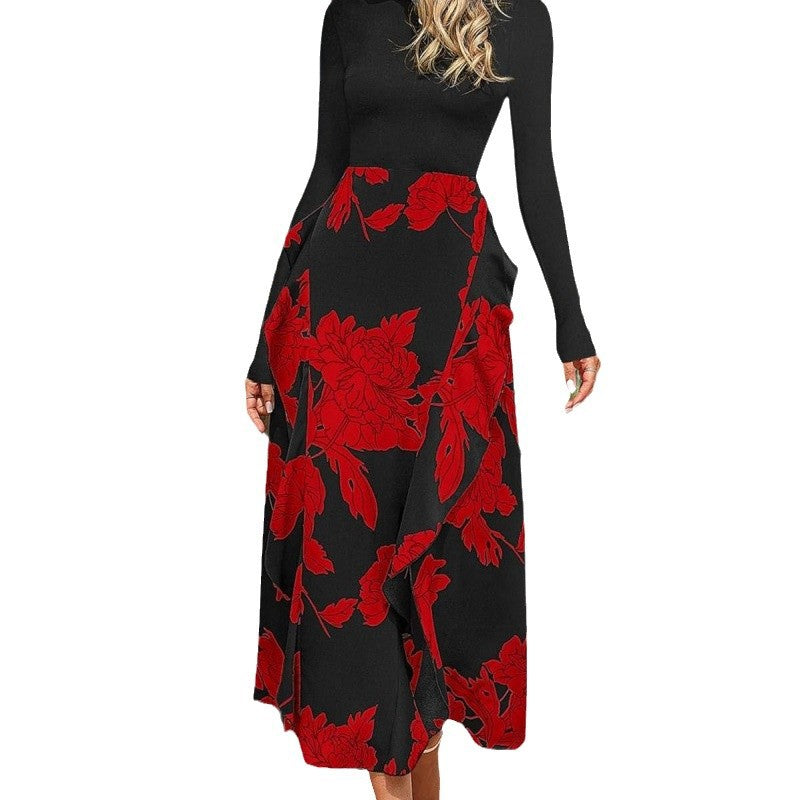Damen Elegantes Maxikleid mit floralem Volant und langem Arm R&B