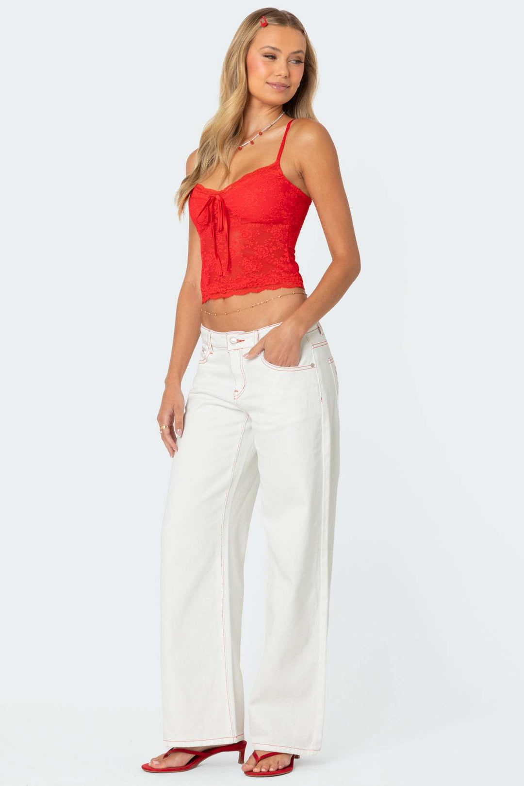 Damen Spitzencrop-Top mit dekorativem Schleifendetail