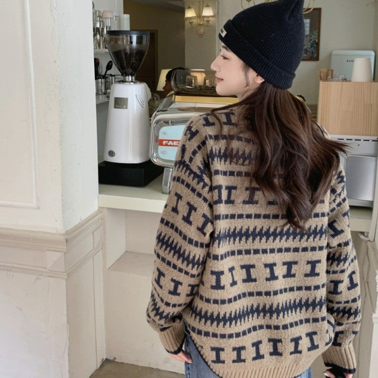 Damen Strickpullover mit modernem geometrischem Muster R&B