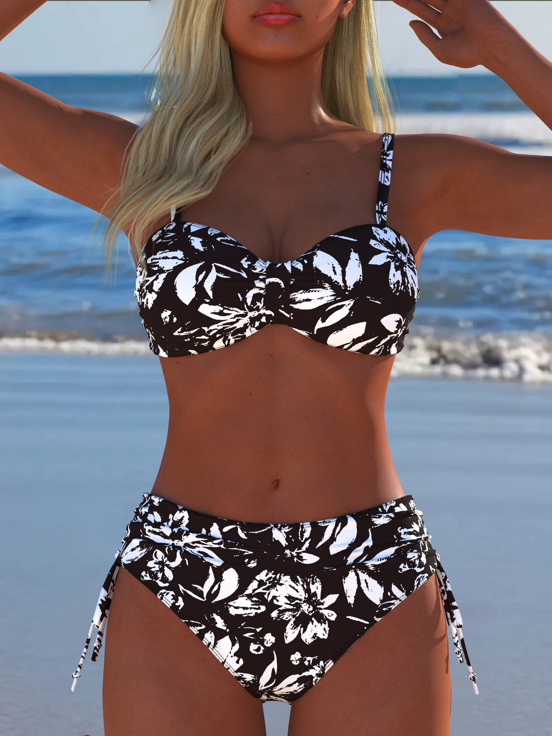 Damen Bikini-Set mit gepolstertem Balconette-Oberteil und hoch geschnittenem Höschen R&B