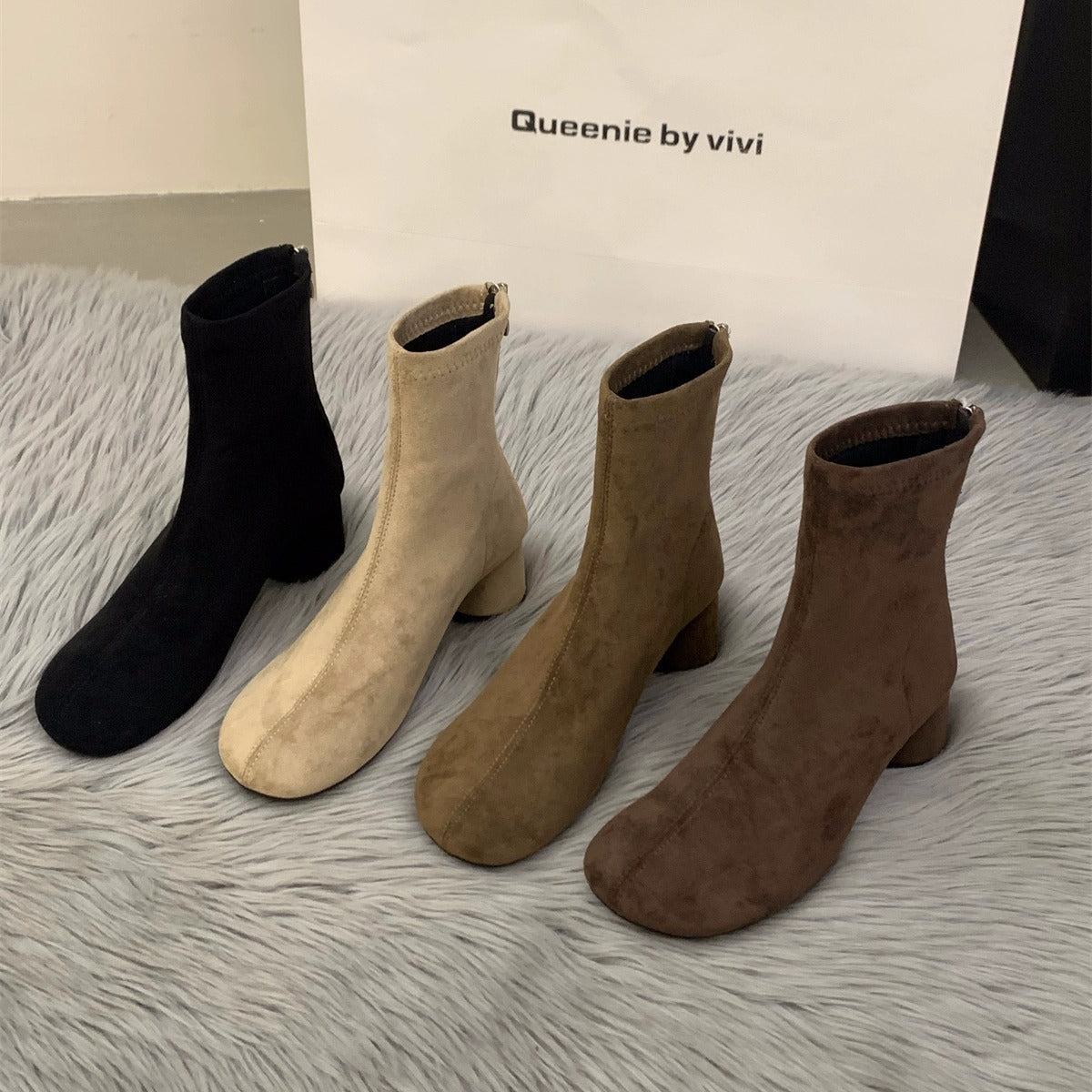 Damen Elegante Stiefeletten mit modischem Blockabsatz und Reißverschluss R&B