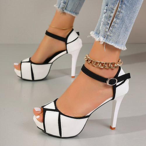 Damen Peeptoe Sandalen mit glamourösem Glitzer-Design und elegantem Blockabsatz R&B