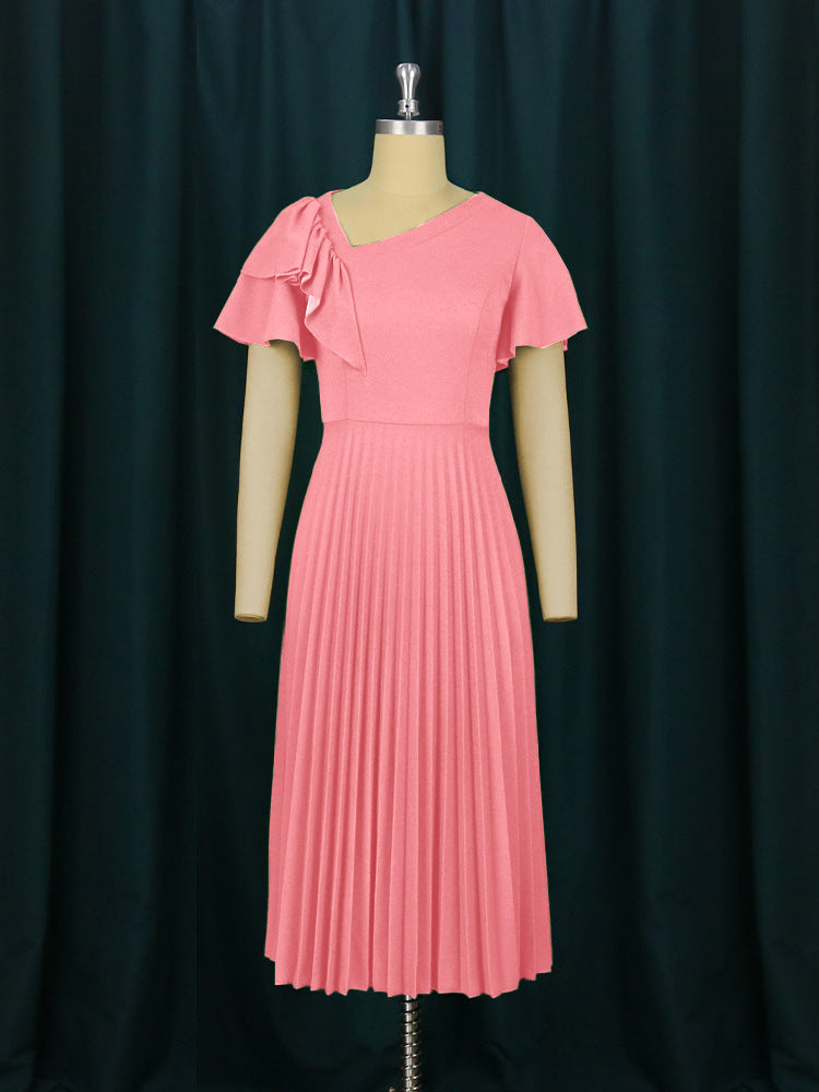 Damen elegantes Plisseekleid mit asymmetrischem Rüschen-Detail R&B