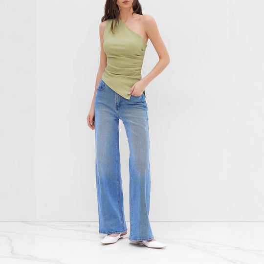 Damen asymmetrisches Top mit raffiniertem Drapierungsdesign R&B