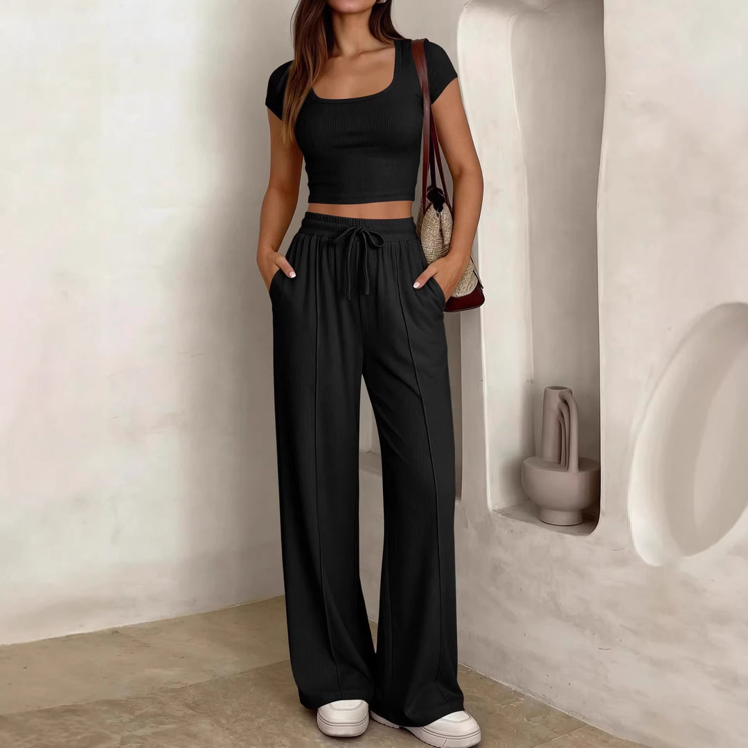 Damen lässiges Cropped-Top und weite Hose Set R&B