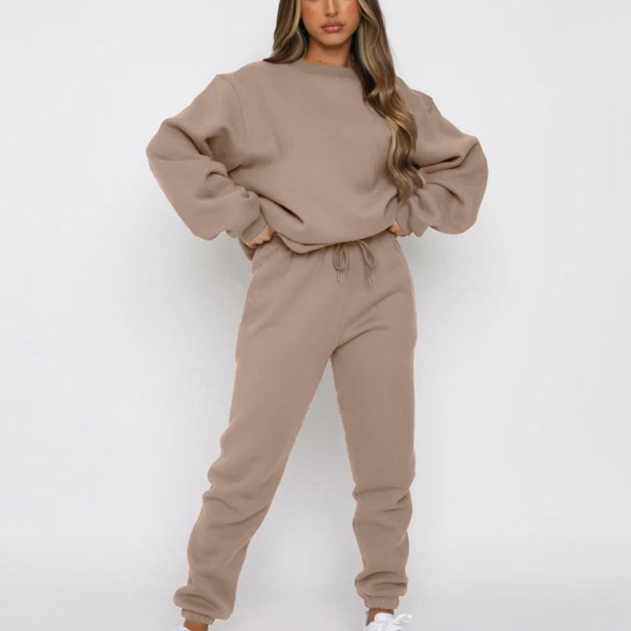 Damen bequemer und eleganter Freizeit-Loungewear-Anzug mit Kordelzug und hohen Bündchen R&B