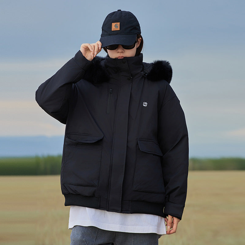 Damen isolierte Pufferjacke mit abnehmbarem Kunstfellkragen und großen Eingrifftaschen R&B